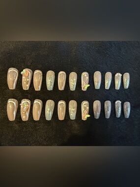 2 for $10 Nail Set in Pale Pink and Sparkling silver glitter no glue